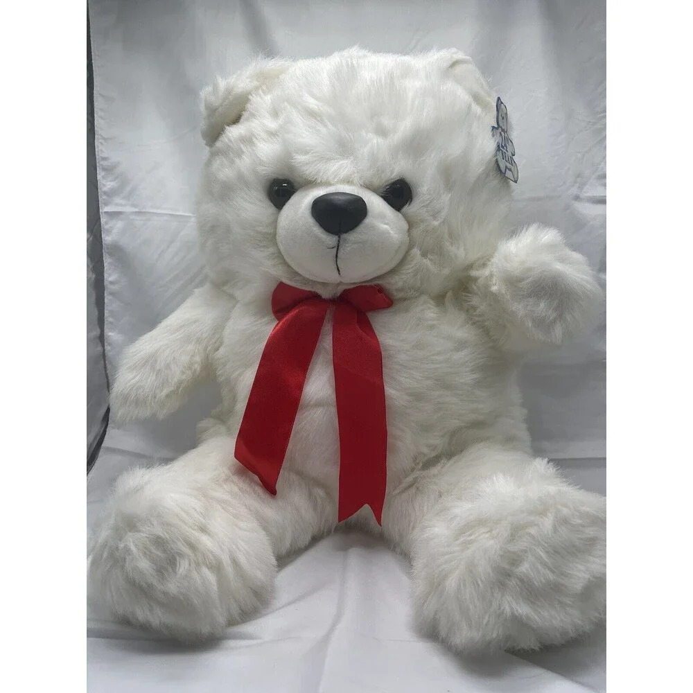 Vintage Kids Of America White Teddy Bear 24" Plush Red Giant Bear Stuffed Animal